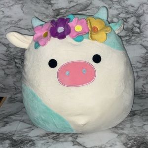 14” belena the cow squishmallow with floral crown